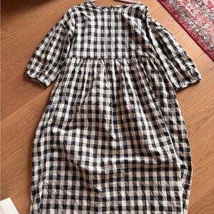 OFFON Checks print puff sleeves dress - black, gray and white